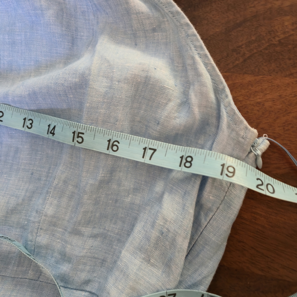 100% Linen Blue Ruffle Dress - Picture 4 of 7